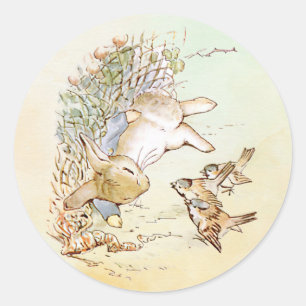 Peter Rabbit mit Vögeln Runder Aufkleber