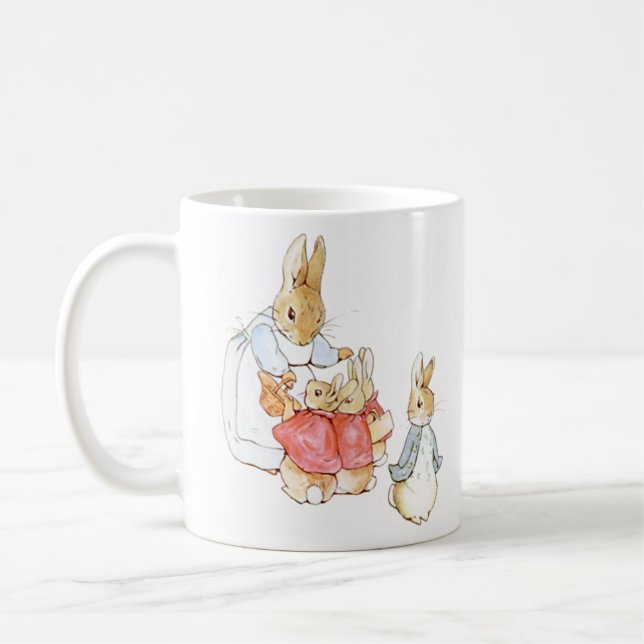 Peter Rabbit Mutter sagt "Auf Wiedersehen" und sen Kaffeetasse (Links)