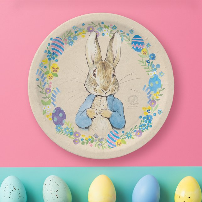 Peter Rabbit Oaster Floral Pappteller (Paper plate on table)