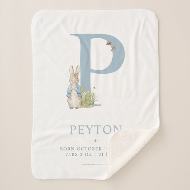 Peter Rabbit | Personalisierter Buchstabe P Sherpadecke (Vorderseite)