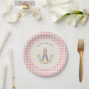 Peter Rabbit Pink Ivory Gingham Baby Shower Pappteller