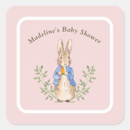 Peter Rabbit Pink Vintag Baby Dusche Quadratischer Aufkleber