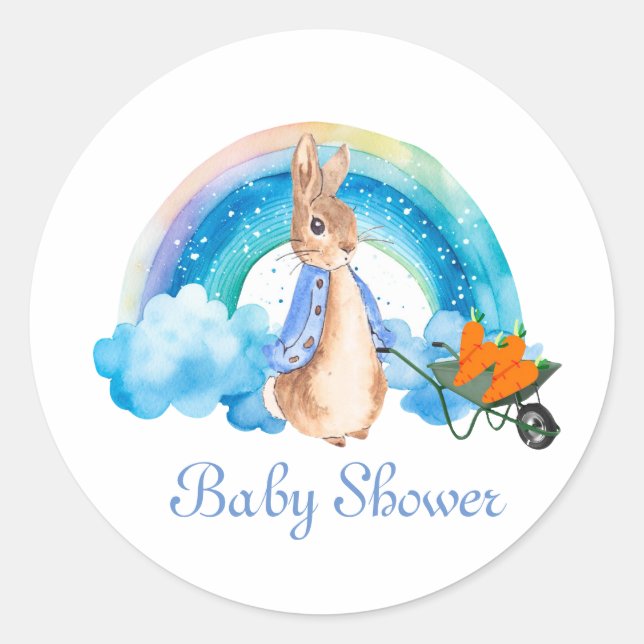 Peter Rabbit Rainbow Carrots Boy Baby Shower Runder Aufkleber (Vorderseite)