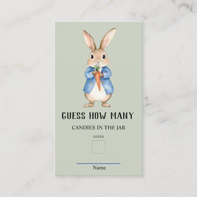 Peter Rabbit rät wie viele Baby Showspiele Begleitkarte (Vorderseite)