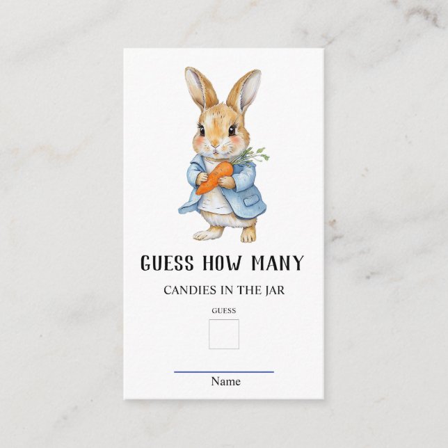 Peter Rabbit rät wie viele Baby Showspiele Begleitkarte (Vorderseite)
