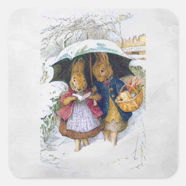Peter Rabbit (Regenschirm) Quadratischer Aufkleber (Vorderseite)