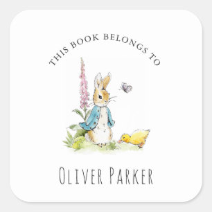 Peter rabbit 'This Book Belongs'Kids Buchzeichen Quadratischer Aufkleber