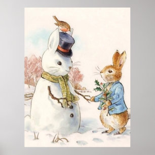 Peter Rabbit und Snowman von Beatrix Potter Poster