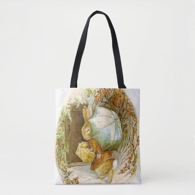 "Peter Rabbit with Winter Umbrella" von Beatrix Po Tasche (Vorderseite)