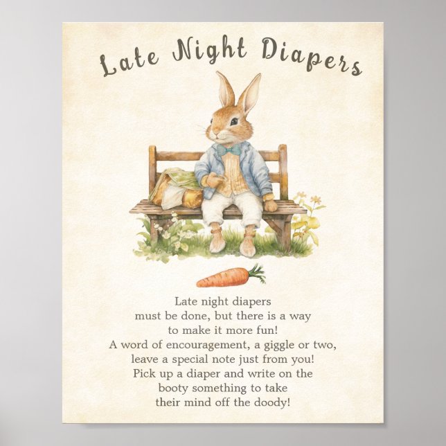 Peter The Rabbit Baby Dusche Spate Night Diapers Poster (Vorne)