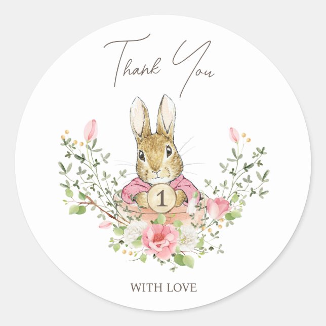 Peter the Rabbit Baby Girl Birthday Runder Aufkleber (Vorderseite)
