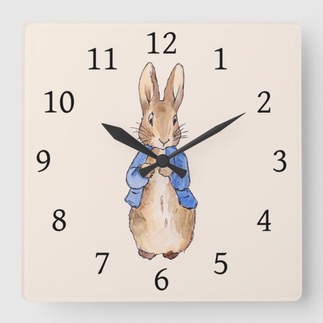 Peter the Rabbit Beige Quadratische Wanduhr (Vorderseite)