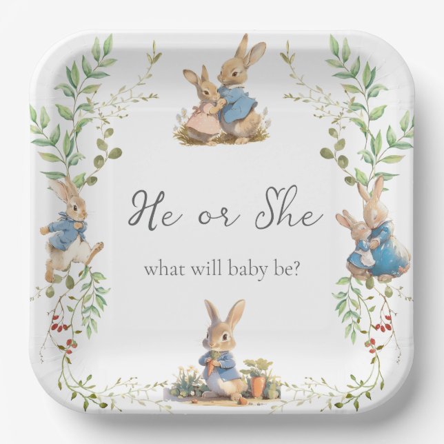 Peter the Rabbit Botanical Gender Reveal Pappteller (Vorderseite)