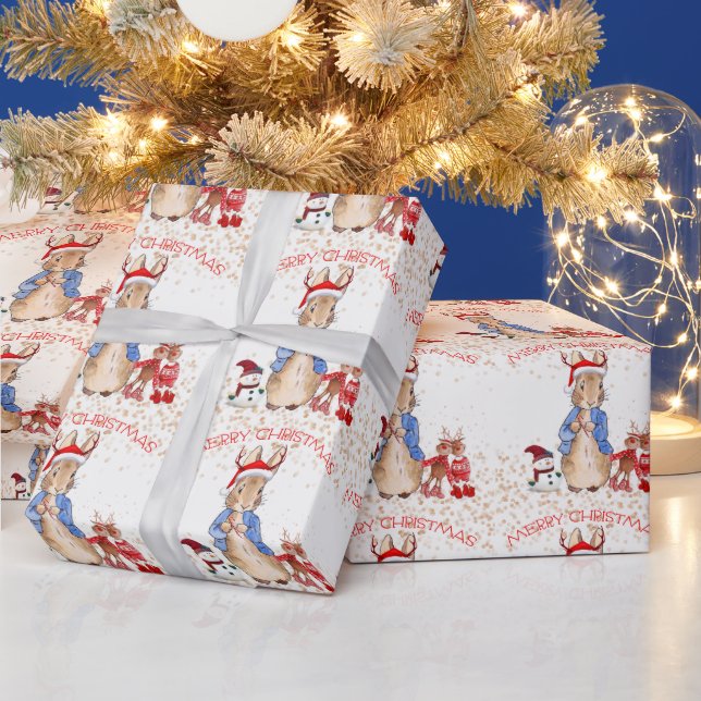 Peter the Rabbit Christmas Hat Reindeer Red White Geschenkpapier (Feiertage)