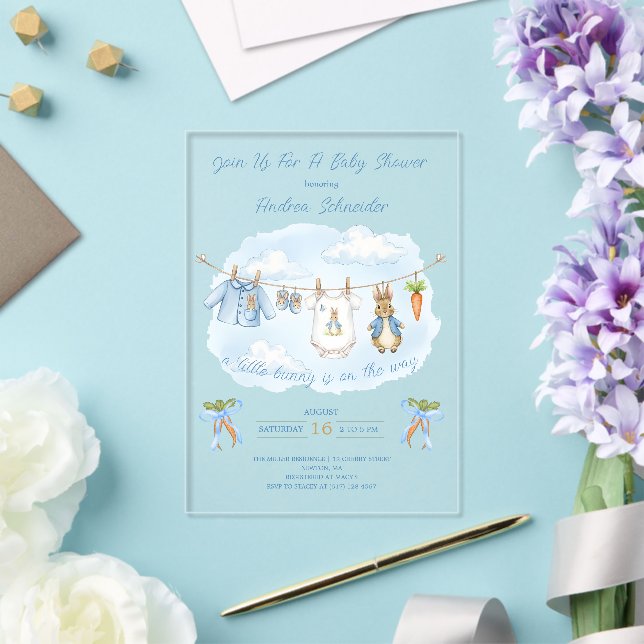 Peter the Rabbit Cute Clothesline Baby Shower  Acryleinladungen (In Situ (Hochzeit))