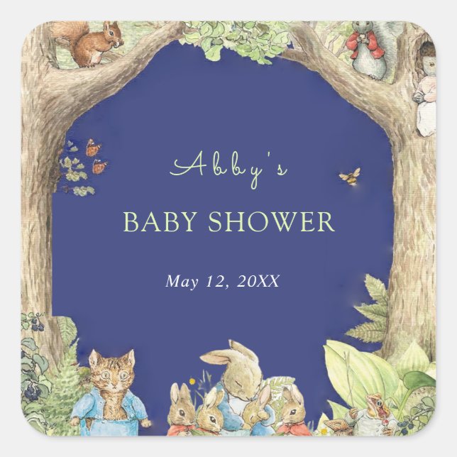 Peter the Rabbit Forest Friends Kinderdusche Quadratischer Aufkleber (Vorderseite)