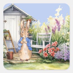 Peter the Rabbit Garden Shed Quadratischer Aufkleber