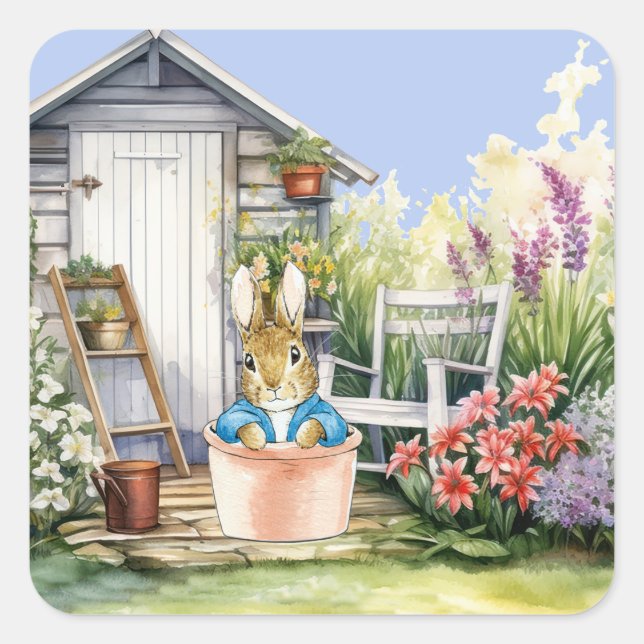 Peter the Rabbit Garden Shed Quadratischer Aufkleber (Vorderseite)
