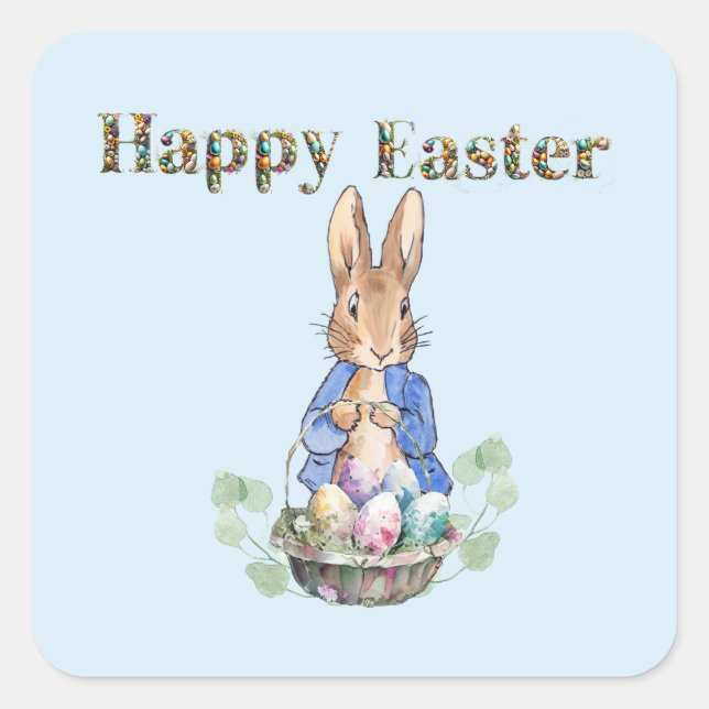 Peter the Rabbit Happy Oaster Quadratischer Aufkleber (Vorderseite)