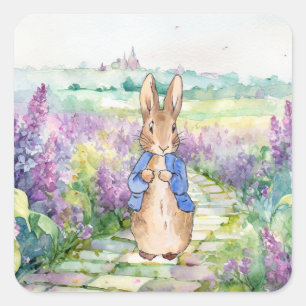 Peter the Rabbit mit Aquarelllilacke Quadratischer Aufkleber