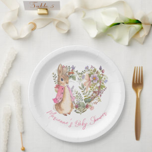 Peter the Rabbit Pink Floral Girl Baby Shower Pappteller