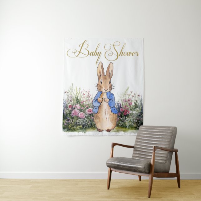 Peter the Rabbit seine Gartendusche Hintergrund Wandteppich (Beispiel)