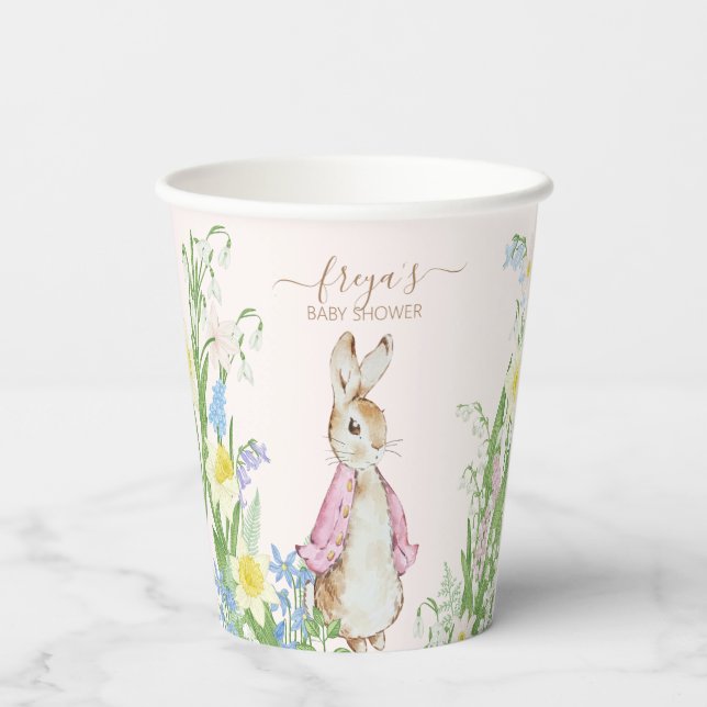 Peter the Rabbit Spring Blooms Pink Baby Dusche Pappbecher (Rückseite)