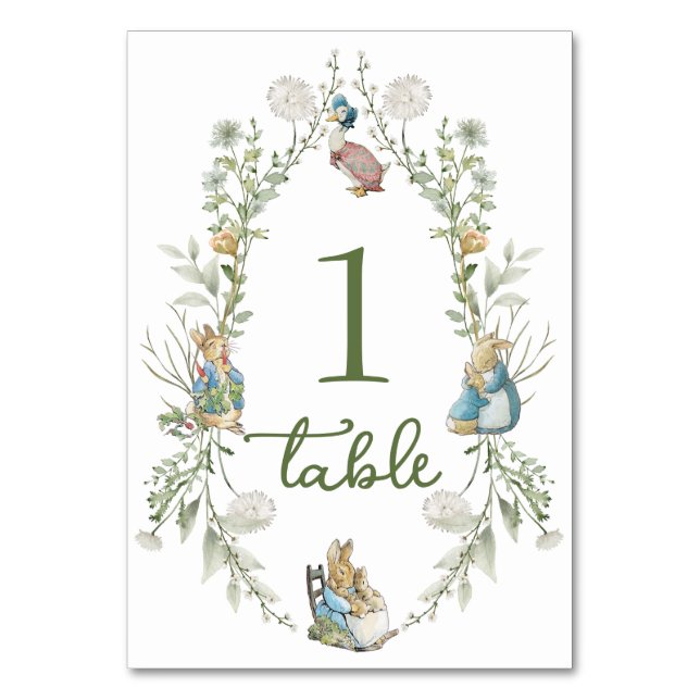Peter the Rabbit Wildflower Table Number Tischnummer (Vorderseite)