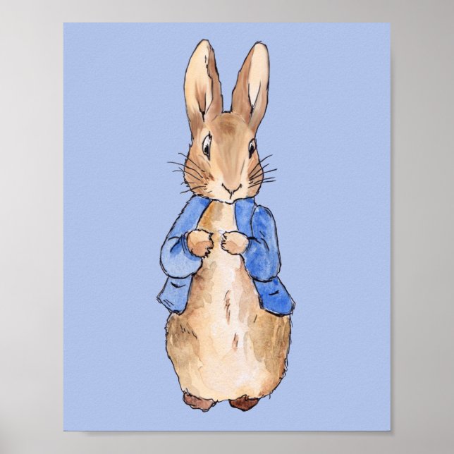 Peter the Rabbit with Blue Background Poster (Vorne)