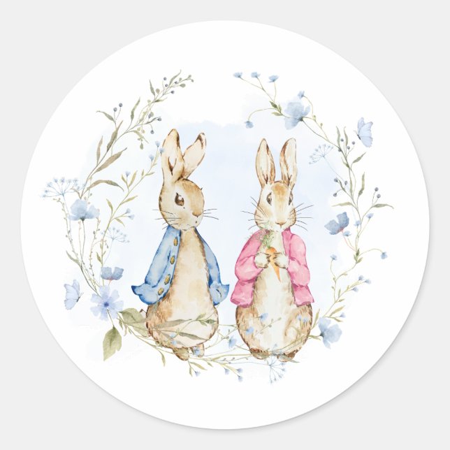 Peter und Flopsy Rabbit Siblings Party Runder Aufkleber (Vorderseite)