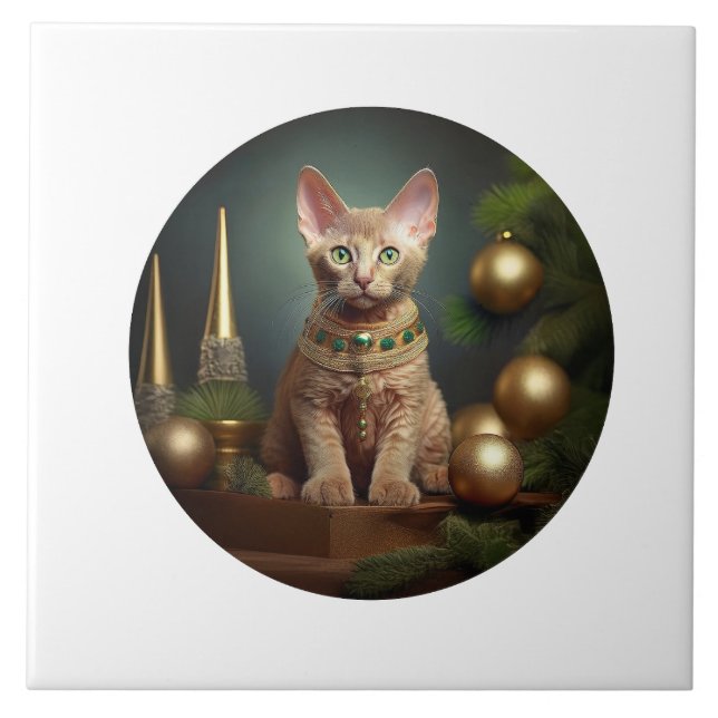 Peterbald Kitten zu Weihnachten Fliese (Vorderseite)