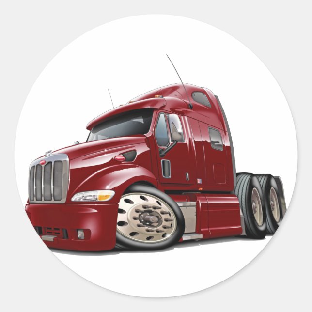 Peterbilt Maroon Truck Runder Aufkleber (Vorderseite)