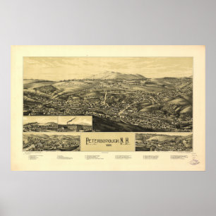 Peterborough New Hampshire 1886 Antique Panorama Poster