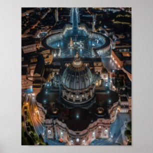 Petersbasilika und Petersplatz bei Nacht Poster
