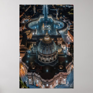 Petersbasilika und Petersplatz bei Nacht Poster