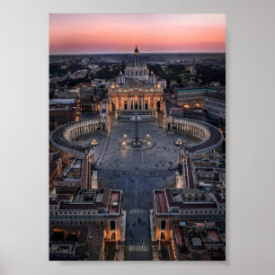 Petersbasilika und Platz bei Sonnenuntergang Poster