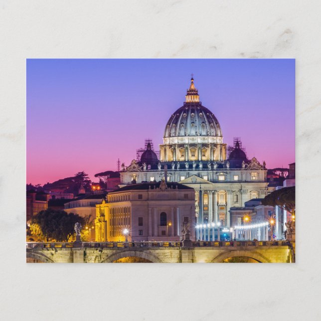 Peterskathedrale Vatikanstadt Rom Abenddämmerung Postkarte (Vorderseite)