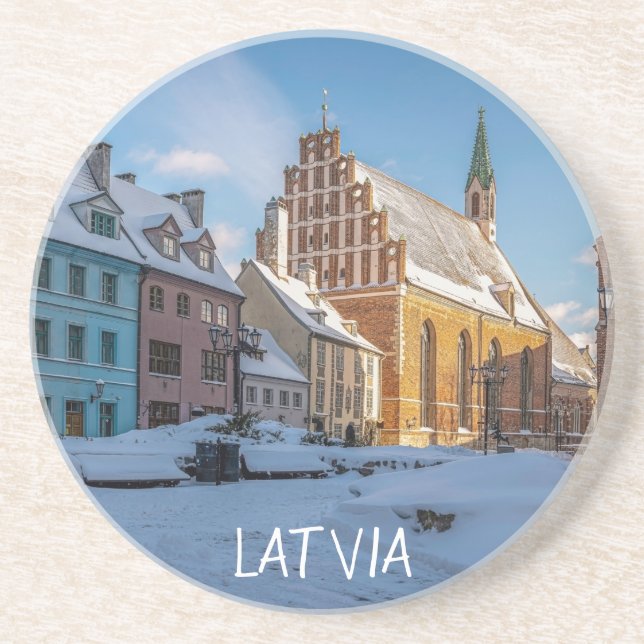 Peterskirche im Winter in Riga, Lettland Getränkeuntersetzer (Vorne)