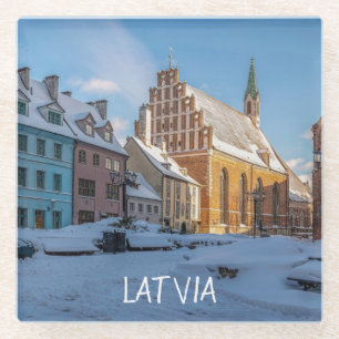 Peterskirche im Winter in Riga, Lettland Glasuntersetzer