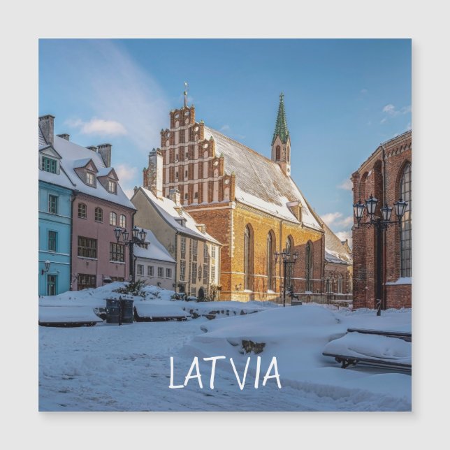 Peterskirche im Winter in Riga, Lettland Magne Magnetkarte (Vorderseite)