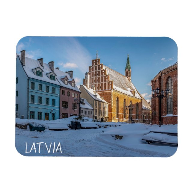 Peterskirche im Winter in Riga, Lettland Magnet (Horizontal)