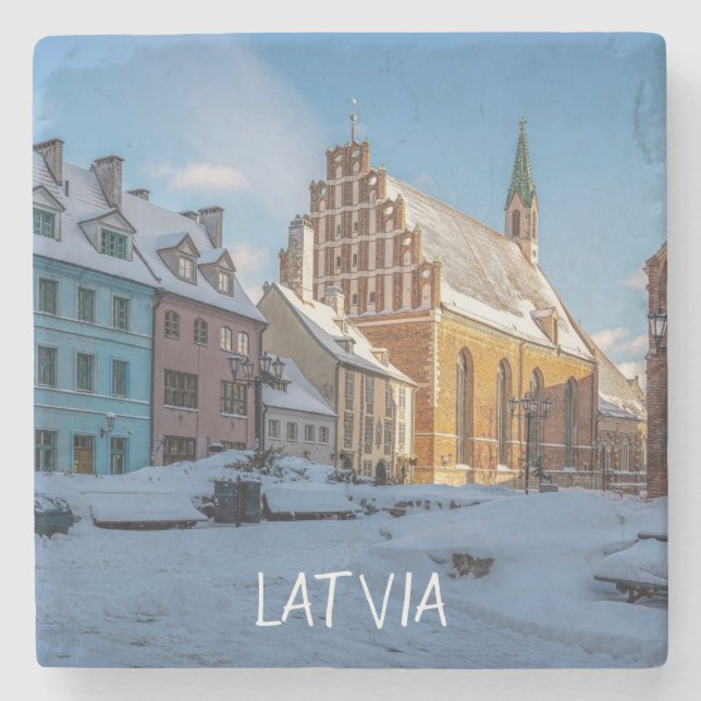 Peterskirche im Winter in Riga, Lettland Steinuntersetzer (Vorderseite)