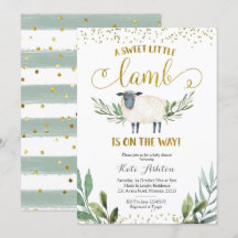 Petit Agneau doux vert Baby shower Invitation