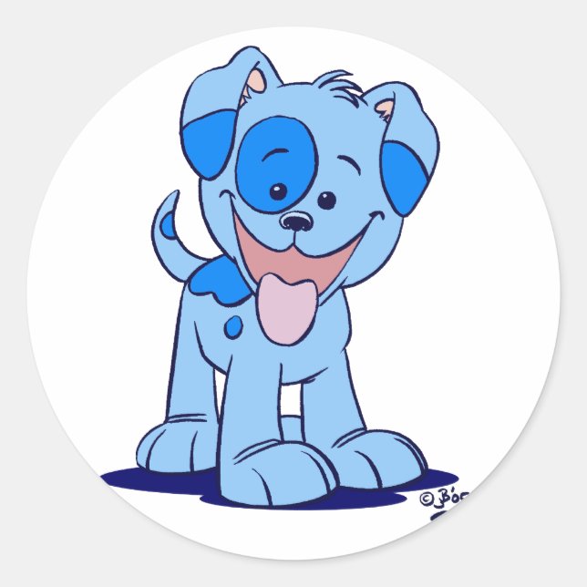 Petit autocollant bleu chiot (Devant)