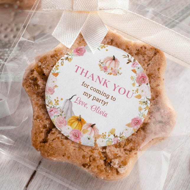 Petit Autocollant rond Citrouille rose Anniversair (Créateur téléchargé)