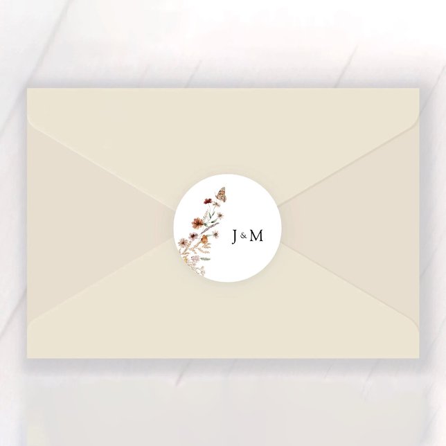 Petit Autocollant rond Fleur sauvage Mariage class (Créateur téléchargé)