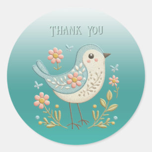Petit Autocollant vert à broderie florale d'oiseau