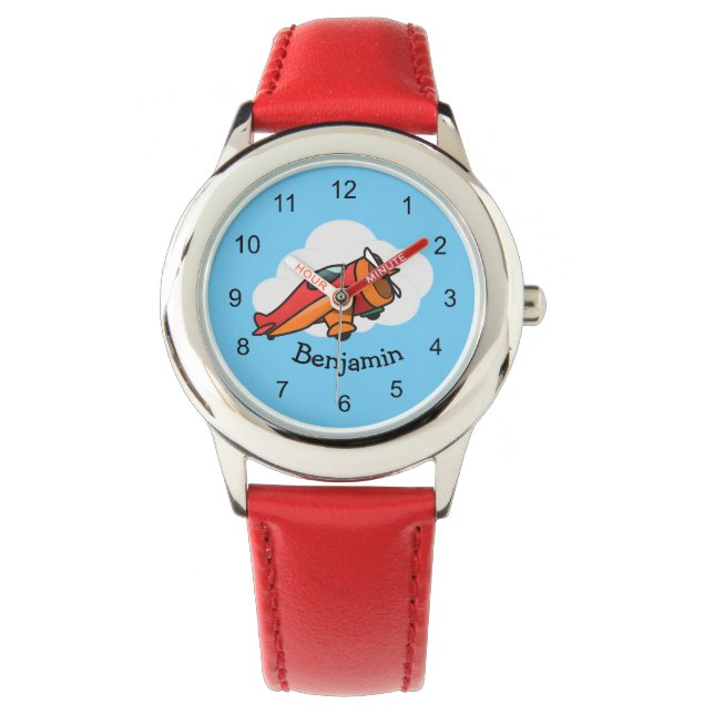 Petit avion rouge Design Montre pour enfants (devant)