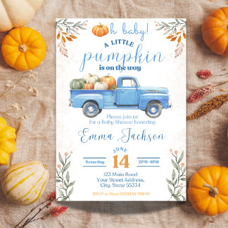 Petit Baby shower Citrouille Invitation Camion ble