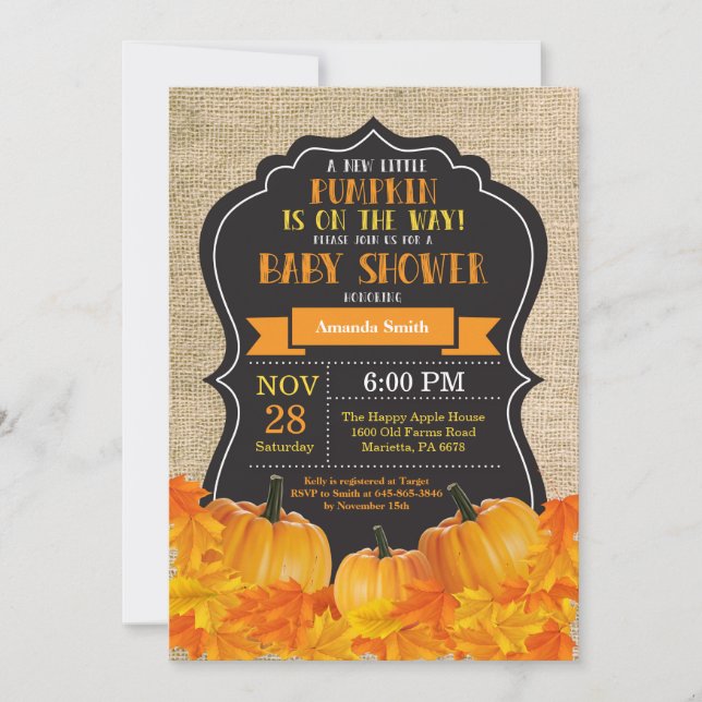 Petit Baby shower Citrouille Invitation Carte Burl (Devant)
